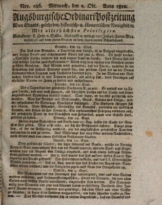 Augsburgische Ordinari Postzeitung von Staats-, gelehrten, historisch- u. ökonomischen Neuigkeiten (Augsburger Postzeitung) Mittwoch 2. Oktober 1822