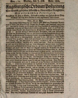 Augsburgische Ordinari Postzeitung von Staats-, gelehrten, historisch- u. ökonomischen Neuigkeiten (Augsburger Postzeitung) Montag 7. Oktober 1822