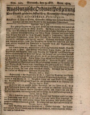 Augsburgische Ordinari Postzeitung von Staats-, gelehrten, historisch- u. ökonomischen Neuigkeiten (Augsburger Postzeitung) Mittwoch 9. Oktober 1822