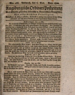 Augsburgische Ordinari Postzeitung von Staats-, gelehrten, historisch- u. ökonomischen Neuigkeiten (Augsburger Postzeitung) Mittwoch 6. November 1822