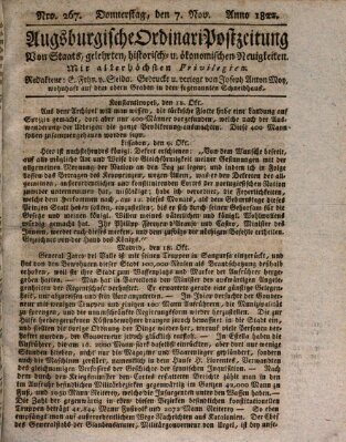 Augsburgische Ordinari Postzeitung von Staats-, gelehrten, historisch- u. ökonomischen Neuigkeiten (Augsburger Postzeitung) Donnerstag 7. November 1822