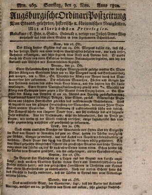 Augsburgische Ordinari Postzeitung von Staats-, gelehrten, historisch- u. ökonomischen Neuigkeiten (Augsburger Postzeitung) Samstag 9. November 1822