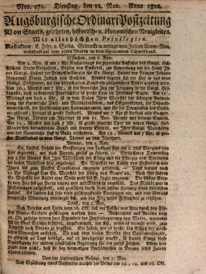 Augsburgische Ordinari Postzeitung von Staats-, gelehrten, historisch- u. ökonomischen Neuigkeiten (Augsburger Postzeitung) Dienstag 12. November 1822