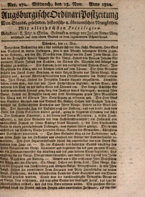 Augsburgische Ordinari Postzeitung von Staats-, gelehrten, historisch- u. ökonomischen Neuigkeiten (Augsburger Postzeitung) Mittwoch 13. November 1822