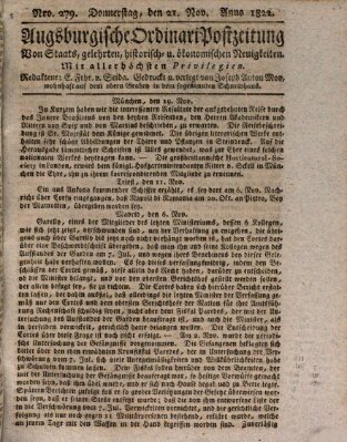 Augsburgische Ordinari Postzeitung von Staats-, gelehrten, historisch- u. ökonomischen Neuigkeiten (Augsburger Postzeitung) Donnerstag 21. November 1822