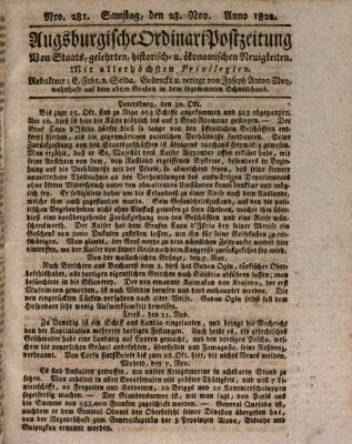 Augsburgische Ordinari Postzeitung von Staats-, gelehrten, historisch- u. ökonomischen Neuigkeiten (Augsburger Postzeitung) Samstag 23. November 1822