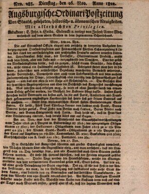 Augsburgische Ordinari Postzeitung von Staats-, gelehrten, historisch- u. ökonomischen Neuigkeiten (Augsburger Postzeitung) Dienstag 26. November 1822