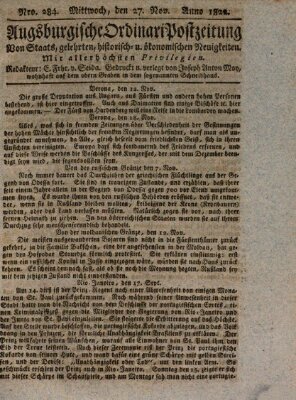 Augsburgische Ordinari Postzeitung von Staats-, gelehrten, historisch- u. ökonomischen Neuigkeiten (Augsburger Postzeitung) Mittwoch 27. November 1822