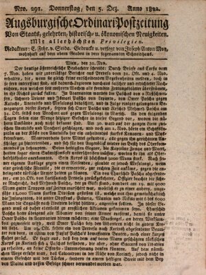 Augsburgische Ordinari Postzeitung von Staats-, gelehrten, historisch- u. ökonomischen Neuigkeiten (Augsburger Postzeitung) Donnerstag 5. Dezember 1822