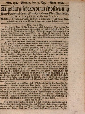 Augsburgische Ordinari Postzeitung von Staats-, gelehrten, historisch- u. ökonomischen Neuigkeiten (Augsburger Postzeitung) Montag 9. Dezember 1822