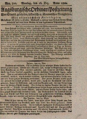 Augsburgische Ordinari Postzeitung von Staats-, gelehrten, historisch- u. ökonomischen Neuigkeiten (Augsburger Postzeitung) Montag 16. Dezember 1822