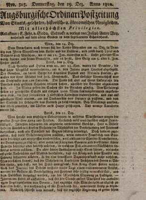 Augsburgische Ordinari Postzeitung von Staats-, gelehrten, historisch- u. ökonomischen Neuigkeiten (Augsburger Postzeitung) Donnerstag 19. Dezember 1822