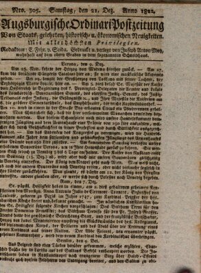 Augsburgische Ordinari Postzeitung von Staats-, gelehrten, historisch- u. ökonomischen Neuigkeiten (Augsburger Postzeitung) Samstag 21. Dezember 1822