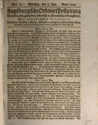 Augsburgische Ordinari Postzeitung von Staats-, gelehrten, historisch- u. ökonomischen Neuigkeiten (Augsburger Postzeitung) Samstag 3. Januar 1824