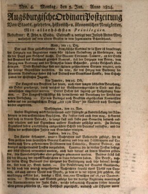 Augsburgische Ordinari Postzeitung von Staats-, gelehrten, historisch- u. ökonomischen Neuigkeiten (Augsburger Postzeitung) Montag 5. Januar 1824