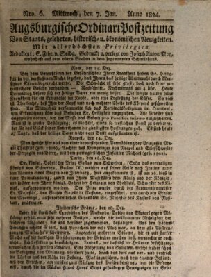 Augsburgische Ordinari Postzeitung von Staats-, gelehrten, historisch- u. ökonomischen Neuigkeiten (Augsburger Postzeitung) Mittwoch 7. Januar 1824