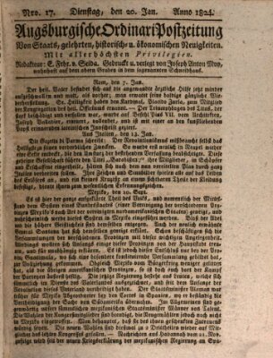 Augsburgische Ordinari Postzeitung von Staats-, gelehrten, historisch- u. ökonomischen Neuigkeiten (Augsburger Postzeitung) Dienstag 20. Januar 1824