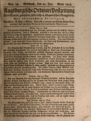 Augsburgische Ordinari Postzeitung von Staats-, gelehrten, historisch- u. ökonomischen Neuigkeiten (Augsburger Postzeitung) Mittwoch 21. Januar 1824