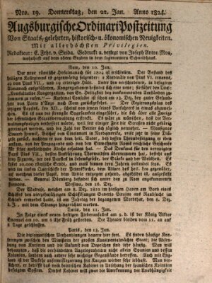 Augsburgische Ordinari Postzeitung von Staats-, gelehrten, historisch- u. ökonomischen Neuigkeiten (Augsburger Postzeitung) Donnerstag 22. Januar 1824