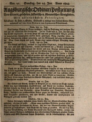 Augsburgische Ordinari Postzeitung von Staats-, gelehrten, historisch- u. ökonomischen Neuigkeiten (Augsburger Postzeitung) Samstag 24. Januar 1824