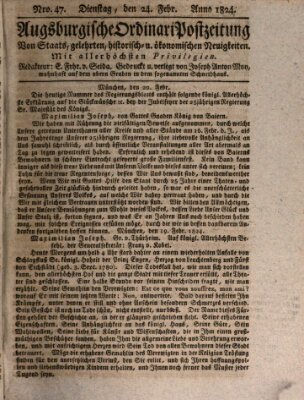 Augsburgische Ordinari Postzeitung von Staats-, gelehrten, historisch- u. ökonomischen Neuigkeiten (Augsburger Postzeitung) Dienstag 24. Februar 1824