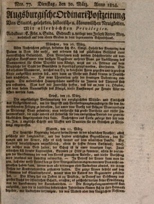 Augsburgische Ordinari Postzeitung von Staats-, gelehrten, historisch- u. ökonomischen Neuigkeiten (Augsburger Postzeitung) Dienstag 30. März 1824