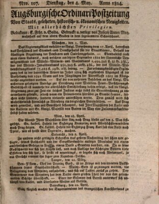 Augsburgische Ordinari Postzeitung von Staats-, gelehrten, historisch- u. ökonomischen Neuigkeiten (Augsburger Postzeitung) Dienstag 4. Mai 1824