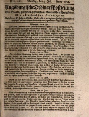 Augsburgische Ordinari Postzeitung von Staats-, gelehrten, historisch- u. ökonomischen Neuigkeiten (Augsburger Postzeitung) Montag 5. Juli 1824