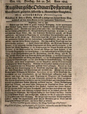 Augsburgische Ordinari Postzeitung von Staats-, gelehrten, historisch- u. ökonomischen Neuigkeiten (Augsburger Postzeitung) Dienstag 20. Juli 1824