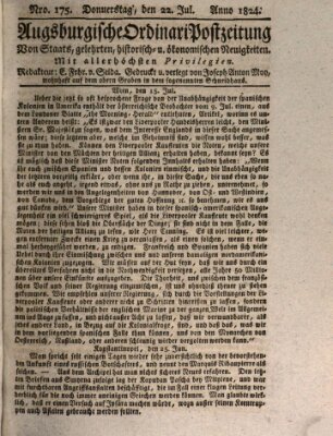 Augsburgische Ordinari Postzeitung von Staats-, gelehrten, historisch- u. ökonomischen Neuigkeiten (Augsburger Postzeitung) Donnerstag 22. Juli 1824