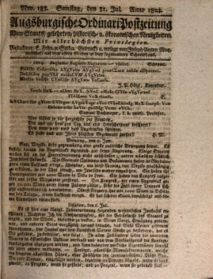 Augsburgische Ordinari Postzeitung von Staats-, gelehrten, historisch- u. ökonomischen Neuigkeiten (Augsburger Postzeitung) Samstag 31. Juli 1824