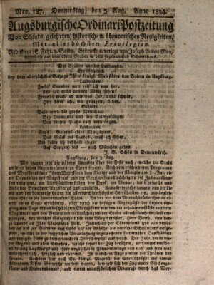 Augsburgische Ordinari Postzeitung von Staats-, gelehrten, historisch- u. ökonomischen Neuigkeiten (Augsburger Postzeitung) Donnerstag 5. August 1824