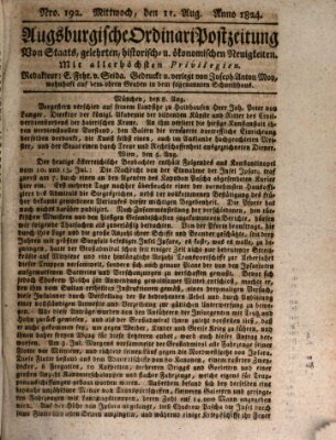 Augsburgische Ordinari Postzeitung von Staats-, gelehrten, historisch- u. ökonomischen Neuigkeiten (Augsburger Postzeitung) Mittwoch 11. August 1824