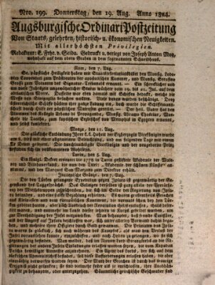 Augsburgische Ordinari Postzeitung von Staats-, gelehrten, historisch- u. ökonomischen Neuigkeiten (Augsburger Postzeitung) Donnerstag 19. August 1824