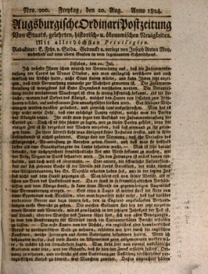 Augsburgische Ordinari Postzeitung von Staats-, gelehrten, historisch- u. ökonomischen Neuigkeiten (Augsburger Postzeitung) Freitag 20. August 1824