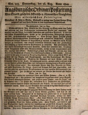 Augsburgische Ordinari Postzeitung von Staats-, gelehrten, historisch- u. ökonomischen Neuigkeiten (Augsburger Postzeitung) Donnerstag 26. August 1824