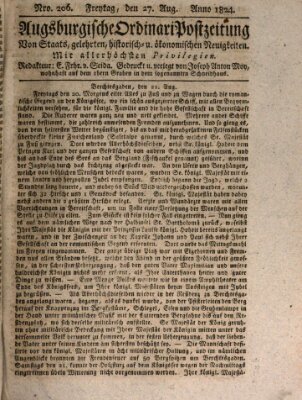 Augsburgische Ordinari Postzeitung von Staats-, gelehrten, historisch- u. ökonomischen Neuigkeiten (Augsburger Postzeitung) Freitag 27. August 1824