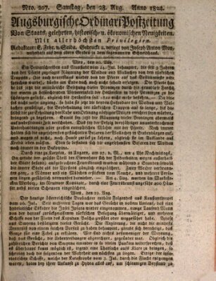 Augsburgische Ordinari Postzeitung von Staats-, gelehrten, historisch- u. ökonomischen Neuigkeiten (Augsburger Postzeitung) Samstag 28. August 1824