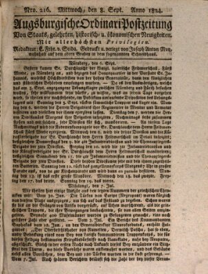 Augsburgische Ordinari Postzeitung von Staats-, gelehrten, historisch- u. ökonomischen Neuigkeiten (Augsburger Postzeitung) Mittwoch 8. September 1824