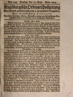 Augsburgische Ordinari Postzeitung von Staats-, gelehrten, historisch- u. ökonomischen Neuigkeiten (Augsburger Postzeitung) Freitag 17. September 1824