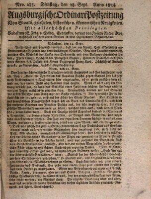 Augsburgische Ordinari Postzeitung von Staats-, gelehrten, historisch- u. ökonomischen Neuigkeiten (Augsburger Postzeitung) Dienstag 28. September 1824