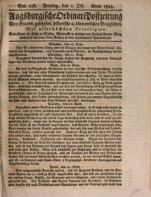 Augsburgische Ordinari Postzeitung von Staats-, gelehrten, historisch- u. ökonomischen Neuigkeiten (Augsburger Postzeitung) Freitag 1. Oktober 1824