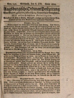 Augsburgische Ordinari Postzeitung von Staats-, gelehrten, historisch- u. ökonomischen Neuigkeiten (Augsburger Postzeitung) Mittwoch 6. Oktober 1824