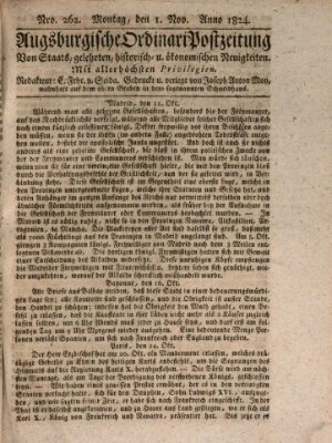 Augsburgische Ordinari Postzeitung von Staats-, gelehrten, historisch- u. ökonomischen Neuigkeiten (Augsburger Postzeitung) Montag 1. November 1824