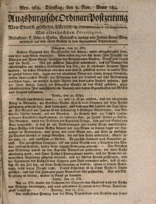 Augsburgische Ordinari Postzeitung von Staats-, gelehrten, historisch- u. ökonomischen Neuigkeiten (Augsburger Postzeitung) Dienstag 2. November 1824