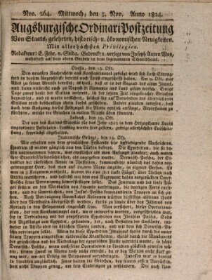 Augsburgische Ordinari Postzeitung von Staats-, gelehrten, historisch- u. ökonomischen Neuigkeiten (Augsburger Postzeitung) Mittwoch 3. November 1824