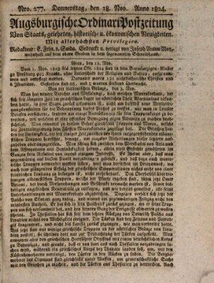 Augsburgische Ordinari Postzeitung von Staats-, gelehrten, historisch- u. ökonomischen Neuigkeiten (Augsburger Postzeitung) Donnerstag 18. November 1824