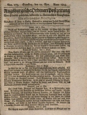 Augsburgische Ordinari Postzeitung von Staats-, gelehrten, historisch- u. ökonomischen Neuigkeiten (Augsburger Postzeitung) Samstag 20. November 1824