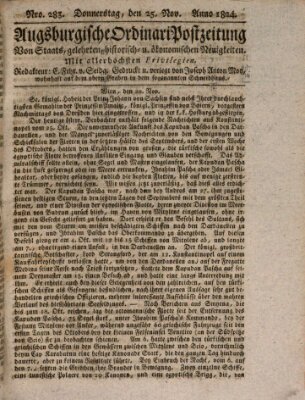 Augsburgische Ordinari Postzeitung von Staats-, gelehrten, historisch- u. ökonomischen Neuigkeiten (Augsburger Postzeitung) Donnerstag 25. November 1824