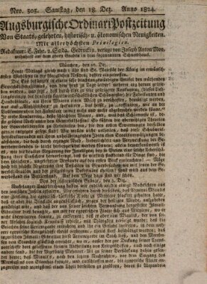 Augsburgische Ordinari Postzeitung von Staats-, gelehrten, historisch- u. ökonomischen Neuigkeiten (Augsburger Postzeitung) Samstag 18. Dezember 1824